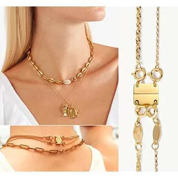 Layering Magnetic Necklace Clasp,18 K Gold and Silver Separator for Stackable Necklaces
