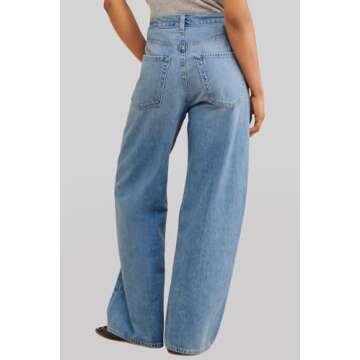 PLNOTME Womens Baggy Wide Leg Jeans Boyfriend Drawstring High Waisted Mom Denim Pants with Pockets Light Blue