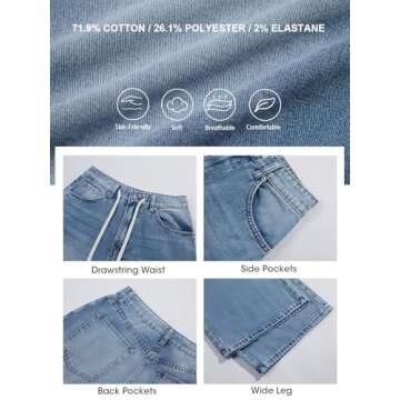 PLNOTME Womens Baggy Wide Leg Jeans Boyfriend Drawstring High Waisted Mom Denim Pants with Pockets Light Blue