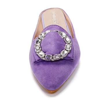 Women's Suede Leather Mules Mules for Woman Rhinestone Flats Comfortable Slip on Women Mule Shoe Purple Size 7
