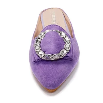 Women's Suede Leather Mules Mules for Woman Rhinestone Flats Comfortable Slip on Women Mule Shoe Purple Size 7