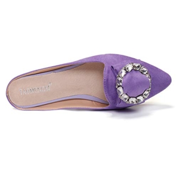 Women's Suede Leather Mules Mules for Woman Rhinestone Flats Comfortable Slip on Women Mule Shoe Purple Size 7