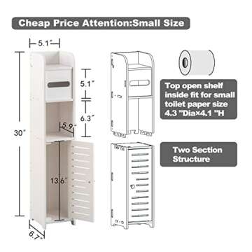 AOJEZOR Toilet Paper Holder Stand: Small Bathroom Storage Cabinet- White