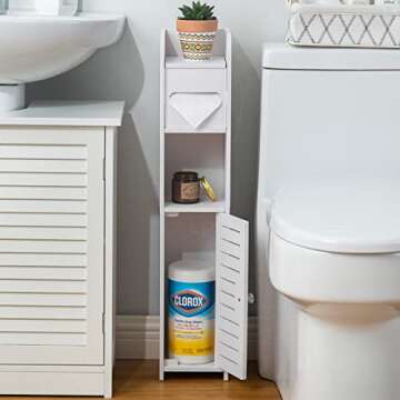 AOJEZOR Toilet Paper Holder Stand: Small Bathroom Storage Cabinet- White