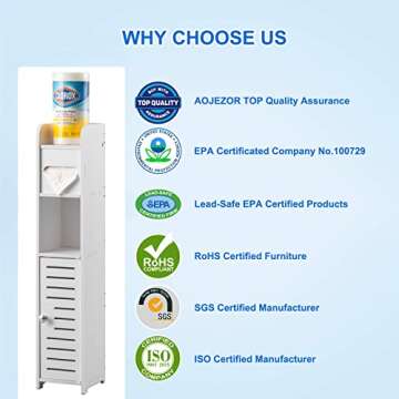 AOJEZOR Toilet Paper Holder Stand: Small Bathroom Storage Cabinet- White