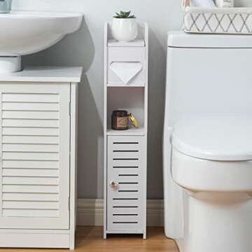 AOJEZOR Toilet Paper Holder Stand: Small Bathroom Storage Cabinet- White