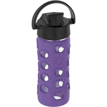 Lifefactory 12-Ounce Glass Water Bottle with Active Flip Cap and Protective Silicone Sleeve, Iris