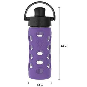 Lifefactory 12-Ounce Glass Water Bottle with Active Flip Cap and Protective Silicone Sleeve, Iris