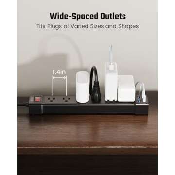 SUPERDANNY Power Strip with 4 USB Ports, 6 Outlets