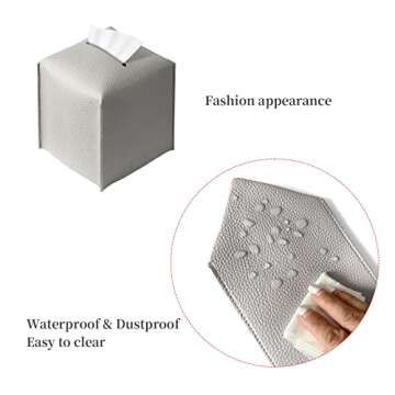 Modern PU Leather Tissue Box Cover - 2 Pack Grey