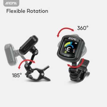 Aroma Guitar Tuner Clip On Rechargeable for Fast Accurate Tuning