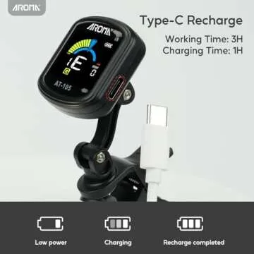 Aroma Guitar Tuner Clip On Rechargeable for Fast Accurate Tuning
