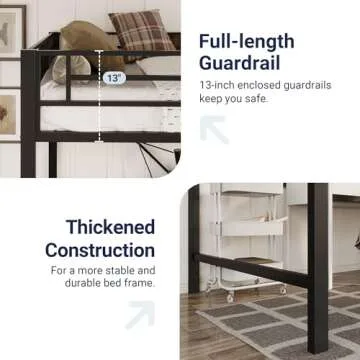 Allewie Metal Twin Size Loft Bed Frame with Stairs & Guardrail, Small Space Saving Furniture for Bedroom Kid Room and Dorm, No Box Spring Needed, Black