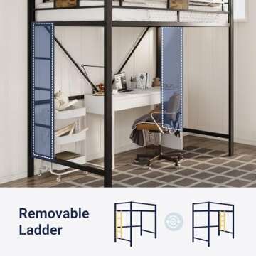 Allewie Metal Twin Size Loft Bed Frame with Stairs & Guardrail, Small Space Saving Furniture for Bedroom Kid Room and Dorm, No Box Spring Needed, Black