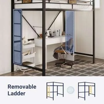 Allewie Metal Twin Size Loft Bed Frame with Stairs & Guardrail, Small Space Saving Furniture for Bedroom Kid Room and Dorm, No Box Spring Needed, Black