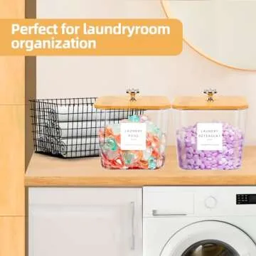 POLRAI 2 Pack Laundry Room Organization Storage Containers 2 Half Gallon Laundry Pod Containers Laundry Detergent Dispenser with Lids and Labels for Laundry Room Organizing