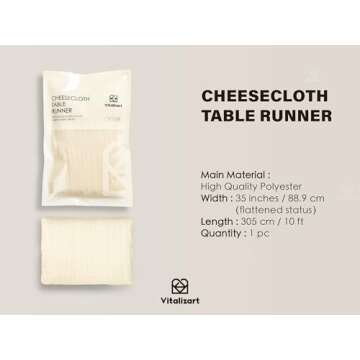 Vitalizart Cheesecloth Table Runner 10ft Gauze Boho Rustic Ivory White Cream Cheese Cloth Table Runn...