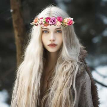 Vivivalue Rose Flower Crown Boho Flower Headband Hair Wreath Floral Headpiece Halo with Ribbon Weddi...