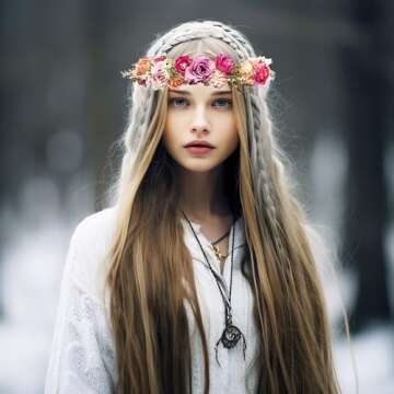 Vivivalue Rose Flower Crown Boho Flower Headband Hair Wreath Floral Headpiece Halo with Ribbon Wedding Party Festival Photos Pink