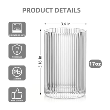 INSETLAN 17oz Ribbed Glassware Set Vintage Origami Cups