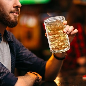 INSETLAN 17oz Ribbed Glassware Set Vintage Origami Cups