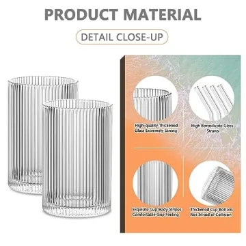 INSETLAN 17oz Ribbed Glassware Set Vintage Origami Cups