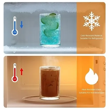 INSETLAN 17oz Ribbed Glassware Set Vintage Origami Cups