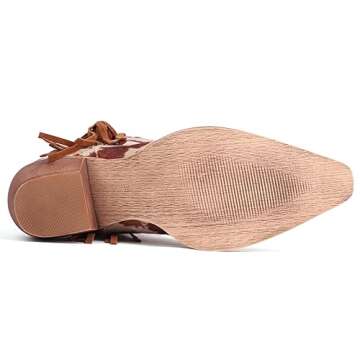 Scaoruki Women Fringe Cowgirl Ankle Boots Block Mid Heels Western Booties Squere Toe Tassel Cowboy B...