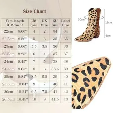 Scaoruki Women Fringe Cowgirl Ankle Boots Block Mid Heels Western Booties Squere Toe Tassel Cowboy Boots Cow Print Botas Vaqueras para Mujer Size 41