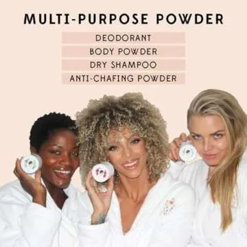 Madame Lemy Talc-Free Powder - Multi-Purpose Deodorant & Body Powder- All-Natural, Aluminium-Free, Vegan & Plastic-Free - Luxurious Puff & Container - Anti-Chafing Formula | Rose, 2.5 oz