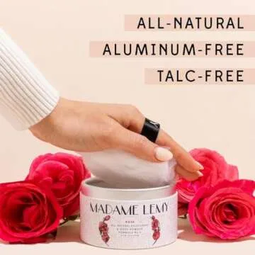 Madame Lemy Talc-Free Powder - Multi-Purpose Deodorant & Body Powder- All-Natural, Aluminium-Free, Vegan & Plastic-Free - Luxurious Puff & Container - Anti-Chafing Formula | Rose, 2.5 oz