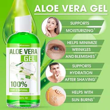 Aloe Vera Gel - 100% Aloe Vera Gel for Moisturizing Skin, Face and Body After Sun Care - Soothing Al...