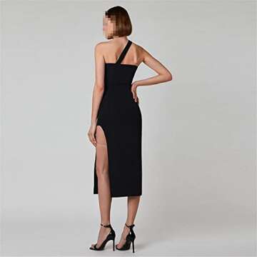 Inclined Shoulder High Split Midi Dress Women Gown Backless Sleeveless Bodycon Long Dress