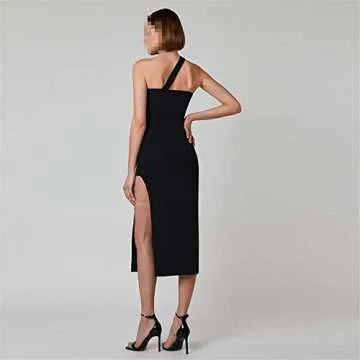 Inclined Shoulder High Split Midi Dress for Women