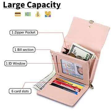 Roulens Small Wallet for Women RFID Blocking PU Leather Leaf Pendant Card Holder Organizer Zipper Coin Purse