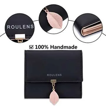 Roulens Small Wallet for Women RFID Blocking PU Leather Leaf Pendant Card Holder Organizer Zipper Coin Purse