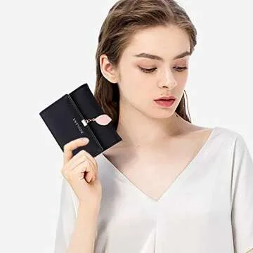 Roulens Small Wallet for Women RFID Blocking PU Leather Leaf Pendant Card Holder Organizer Zipper Coin Purse