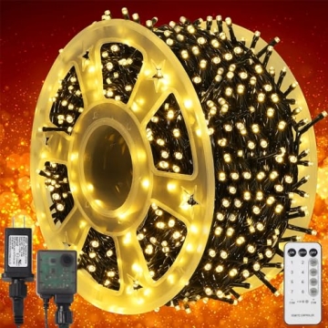 WATERGLIDE 1000 LED Christmas String Lights, 328 FT Green Wire LED Decorative Fairy Lights with Remo...