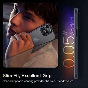 Humixx [5 in 1 Shockproof Designed for iPhone 14 Pro Max Phone Case, [2X Screen Protector + 2X Lens Protector] [Military Drop Protection] Slim Translucent Matte Case 6.7'' Black