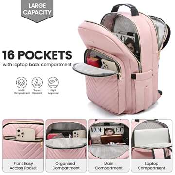 LOVEVOOK Laptop Backpack for Women 15.6 inch,Cute Womens Travel Purse,Professional Laptop Computer Bag,Waterproof Work Business College Teacher Bags Carry on Backpack with USB Port,Pink
