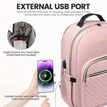 LOVEVOOK Laptop Backpack for Women 15.6 inch,Cute Womens Travel Purse,Professional Laptop Computer Bag,Waterproof Work Business College Teacher Bags Carry on Backpack with USB Port,Pink