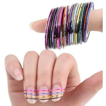 30 Colors Multicolor Mixed Colors Rolls Striping Tape Line Nail Art Decoration Sticker DIY Nail Tip (Basic)