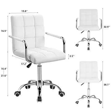 Furmax Mid-Back Office Task Chair Ribbed PU Leather Executive Modern Adjustable Home Desk Retro Comfortable Work Chair 360 Degree Swivel with Arms (White)