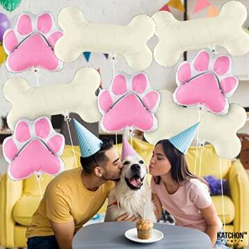 KatchOn, Pink Dog Bone Balloon - 29 Inch, Pack of 8 | Dog Balloons for Birthday Party, Paw Print Bal...