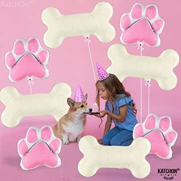 KatchOn, Pink Dog Bone Balloon - 29 Inch, Pack of 8 | Dog Balloons for Birthday Party, Paw Print Balloons | Dog Party Decorations, Paw Balloons | Paw Party Balloons, Lets Pawty Birthday Decorations