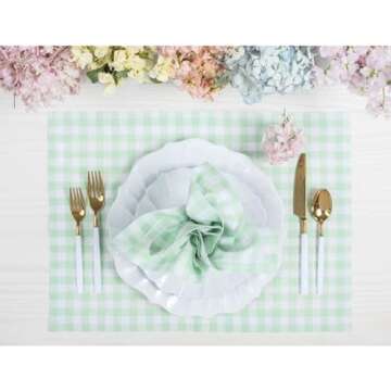 Solino Home Linen Plaid Dinner Napkins 20 x 20 Inch - 100% Pure Linen Celadon Gingham Check Cloth Na...