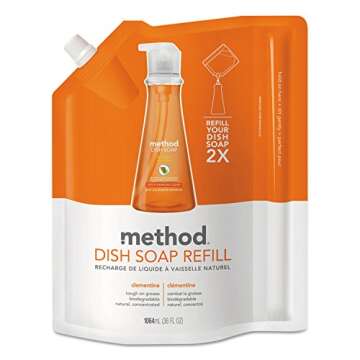 Method Gel Dish Soap Refill, Clementine, Biodegradable Formula, Tough on Grease, 36 Fl Oz (Pack of 6)