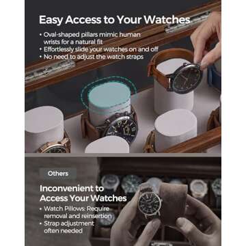 SONGMICS 2-Tier Wooden Watch Case, Watch Display Box, Watch Holder with 7 Pillars, Drawer, Acrylic, Solid Wood Top and Veneer, Velvet Lining, Gift for Loved Ones, Coffee Brown UJOW007K01