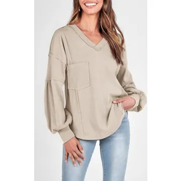 Chic BTFBM Women's Casual V Neck Tunic Top for Fall