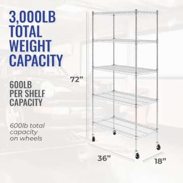 SafeRacks - NSF Certified Storage Shelves, Zinc, Heavy Duty Steel Wire Unit with Wheels and Adjustab...